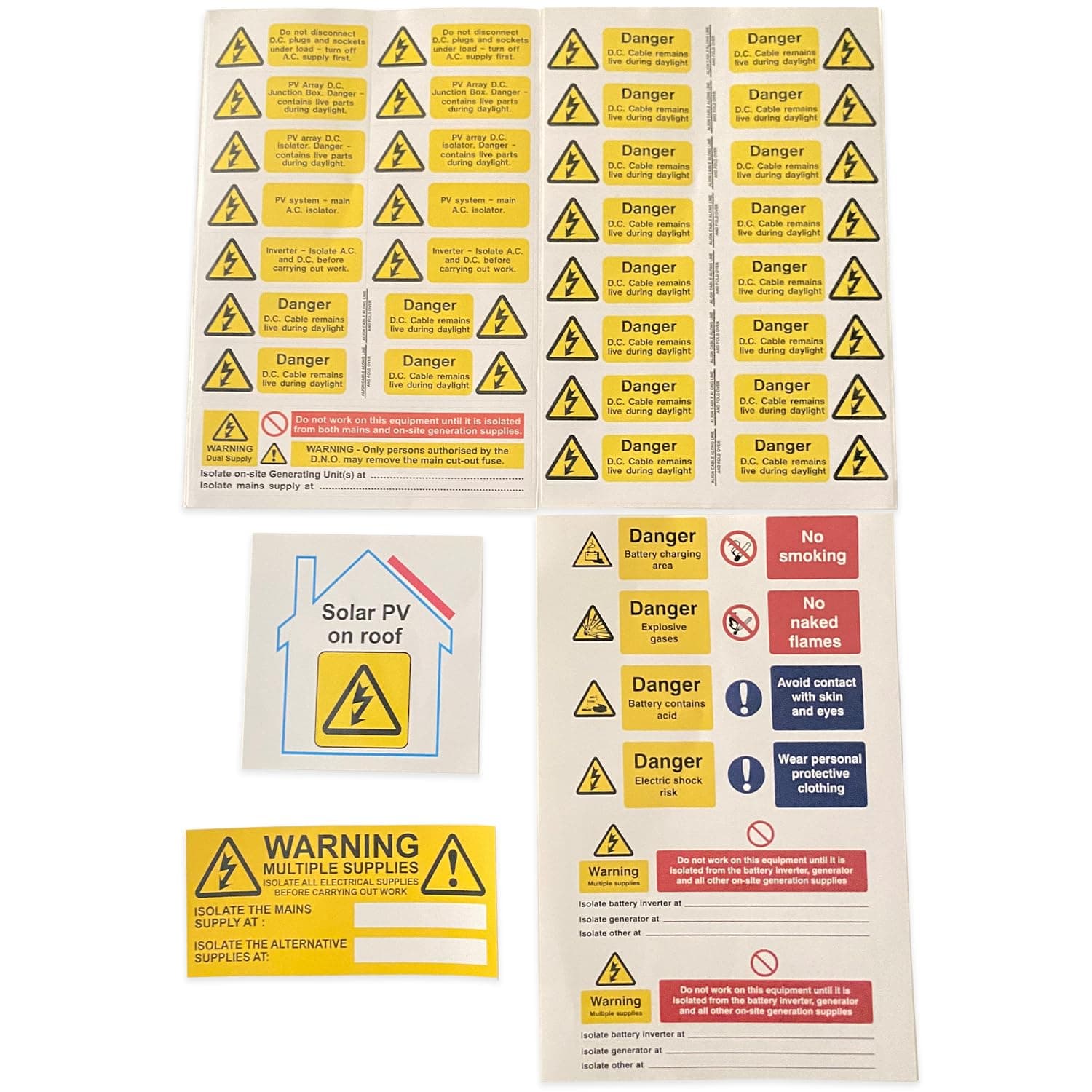 – Solar Contractor Pack, Solar Panel Safety Labels Ideal for any Building with Solar Panels, Solar Power or a Solar Power Generator, British HSE Approved