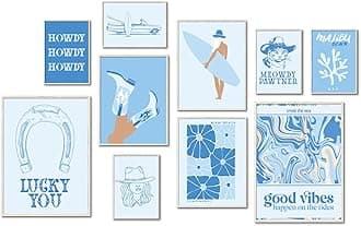 Uniro Coastal Cowgirl Room Decor, Coastal Granddaughter Room Decor, Light Blue Beachy Wall Decor Aesthetic Poster Pictures, Trendy Beach Wall Art Prints Preppy Surf Posters for Teen Girls, Dorm Bedroom Apartment decor- UNFRAMED