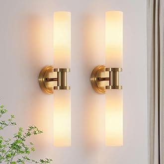 Wall Sconces Set of Two,Brass Gold Bathroom Sconces Wall Lighting with White Glass, Modern Sconces Wall Decor Set of 2 Wall Light fixtures for Bathroom Mirror Living Room Hallway Bedroom Wall Lamp