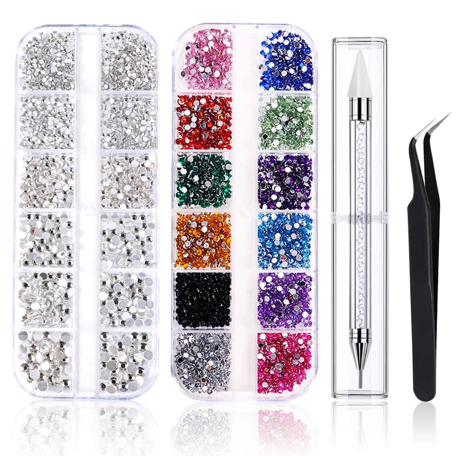 GWAWG 2800 PCS Rhinestones Flat Back Gems AB Crystal Nail Art Rhinestones with Pick Up Tweezers and Diamond Painting Pens Rhinestone Picker Tool for Nails Clothes Face Craft