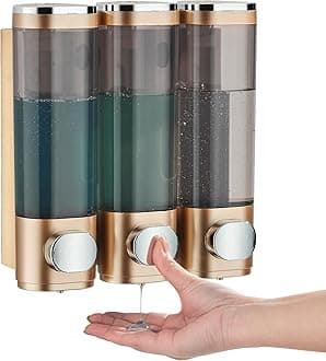 Shampoo and Conditioner Dispenser, Pollock Shower Soap Dispenser 3 Chamber No Drill, Wall Mounted Shampoo Body Wash Conditioner for Bathroom Large Capacity, Hotel Gold