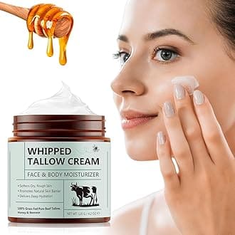 Beef Tallow for Skin 4.2 OZ - Suitable for Sensitive Skin, Grass Fed Tallow Deeply Nourishing for Face & Body. Whipped Tallow Cream and Honey Balm Face Moisturizer. tallow and honey balm