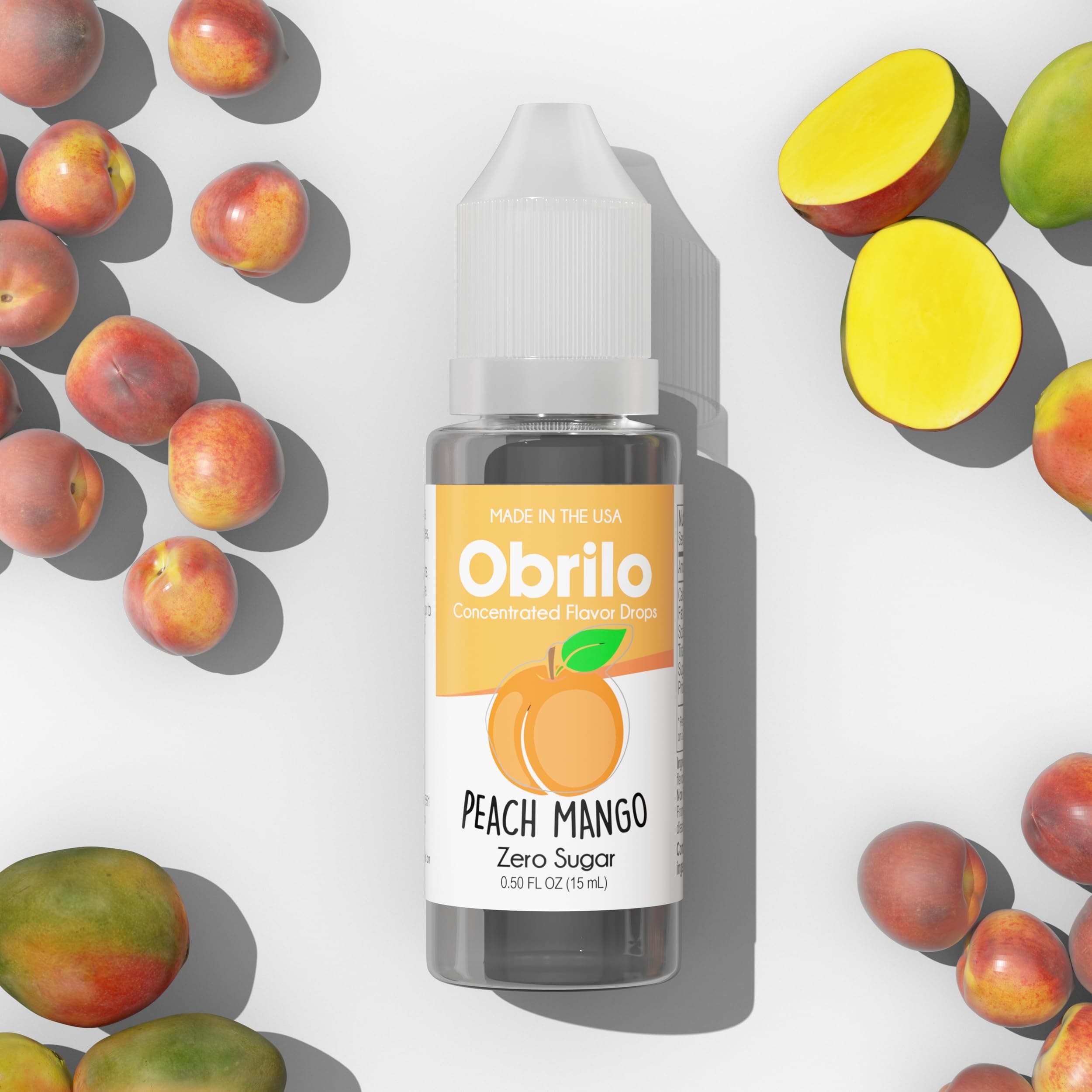 Obrilo Peach Mango Flavor Extract - Propylene Glycol (PG) Based - Water Soluble - Concentrated Food Flavoring for Baking, Candies, Desserts, Smoothies, Coffee & Tea - 15 mL/0.5 fl oz Dropper