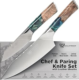 2 Piece Knife Set - Chef Knife 8 inch & Paring Knife 4 inch - Valhalla Series - Premium 9CR18MOV HC Steel - Celestial Resin & Wood Handle - Razor Sharp - Essential Set - Leather Sheath