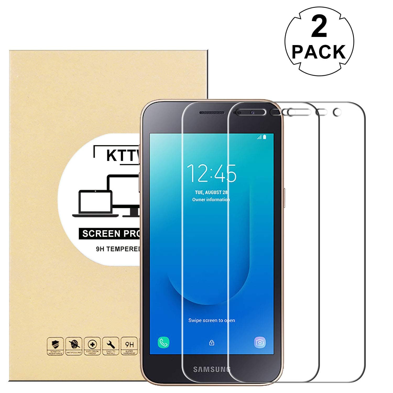 [2 Pack] Samsung Galaxy J2 Core Screen Protector Glass, KTtwo 9H Hardness Tempered Glass Anti-Scratch Bubble-Free Screen Protector for Samsung Galaxy J2 Core 5.0 Inch