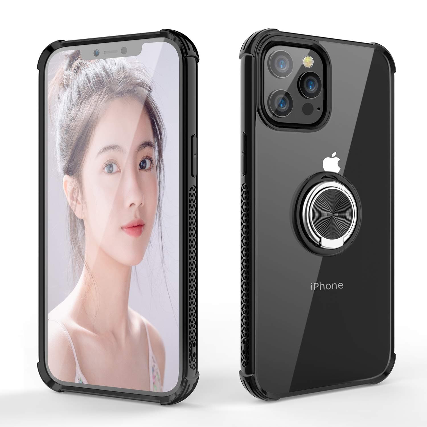 WATACHEiPhone 12 Pro Max Case,Crystal Clear Rugged Hybrid Protective Shockproof Phone Case Cover with [Ring Holder Kickstand] [Magnetic Car Mount Feature] for iPhone 12 Pro Max,Black