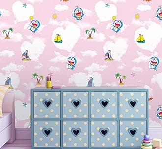 Oren Empower Self Adhesive Cartoon Characters Doremon Wallpaper/Waterproof PVC Vinyl Wallpaper for Kids Room, Bedroom, Dining Hall, Master Room - 45 X 330 cm (Pink)