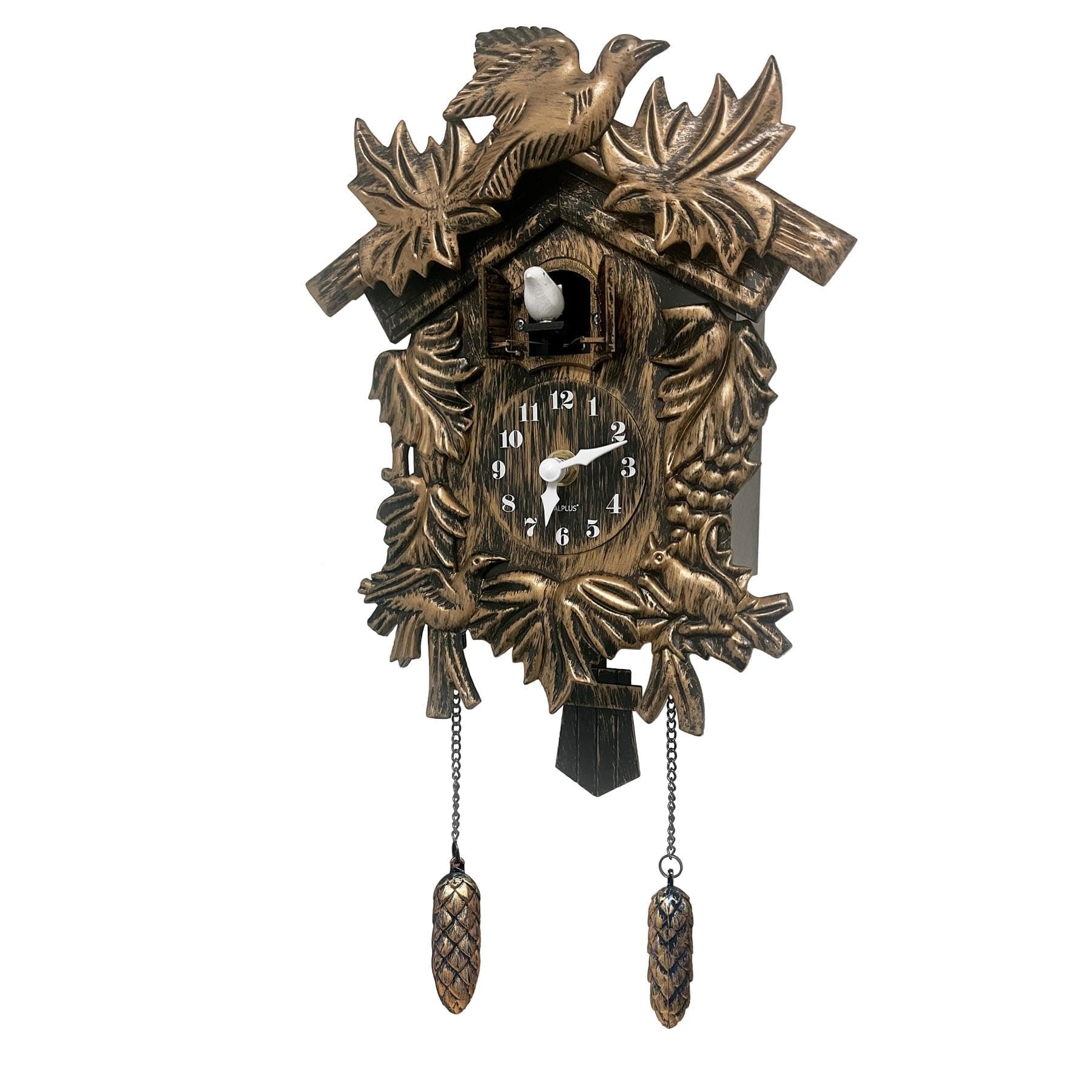 Brown Vintage Chiming Cuckoo Clock with Working Bird Flapping Volume Adjustable Cuckoo Clocks for Wall Battery Operated Pendulum Coco Clock Wall Decal Livingroom Office Decoration