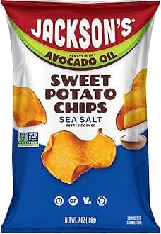 Jackson’s Sweet Potato Kettle Chips with Sea Salt made with Premium Avocado Oil (7 Ounce, Pack of 6) - Allergen-friendly, Gluten Free, Peanut Free, Vegan, Paleo Friendly - Shark Tank Product