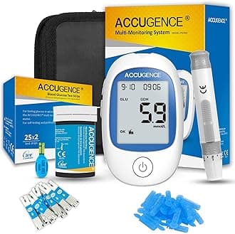 ACCUGENCE Blood Sugar Monitor, Blood Glucose Meter With 50 Blood Glucose test strip, 50 Lancets, 3in1 Multi-function Glucometer mmol/L