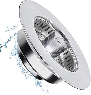 Universal Kitchen Sink Drain Strainer 3 in 1 【 304 Stainless Steel & Brass Material】 Pop Up Kitchen Sink Stopper with Metal Basket Strainer,Sink Strainer Stopper for US Standard 3 1/2" Kitchen Drain