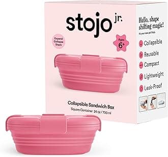 STOJO Collapsible Sandwich Box – 24oz, Reusable Food Storage Container, Silicone Bowl for Hot/Cold Food – Meal Prep, Lunch, Camping, Hiking – Dishwasher Safe (Peony, Set of 1)