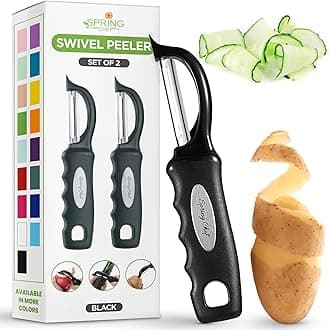 Spring Chef Premium Swivel Vegetable Peeler, Soft Grip Handle and Ultra Sharp Stainless Steel Blades - Perfect Kitchen Peeler For Veggie, Fruit, Potato, Carrot, Apple - Black - Set of 2