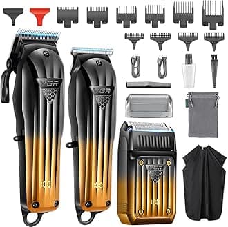 VGR 644 Hair Clippers for Men Professional, Cordless Beard Trimmer & Electric Razor Shavers for Men, Rechargeable 3 Piece Barber Hair Cutting Kit LED Display Men's Grooming Kit