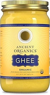 Ancient Organics Ghee, Organic Grass Fed Ghee Butter – Gluten Free Ghee, Clarified Butter, Vitamins & Omegas, Lactose Reduced, 100% Certified Organic, Kosher, USDA Certified – 32 Fl Oz (Pack of 1)