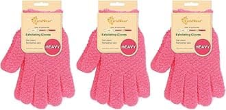 Evridwear Exfoliating Gloves for Shower, 100% Nylon Thick Soft Medium Heavy Bathing Gloves Dead Skin Remover Body Scrubber Smooth Skin with Hang Loop, 3 Pairs Heavy Hot Pink