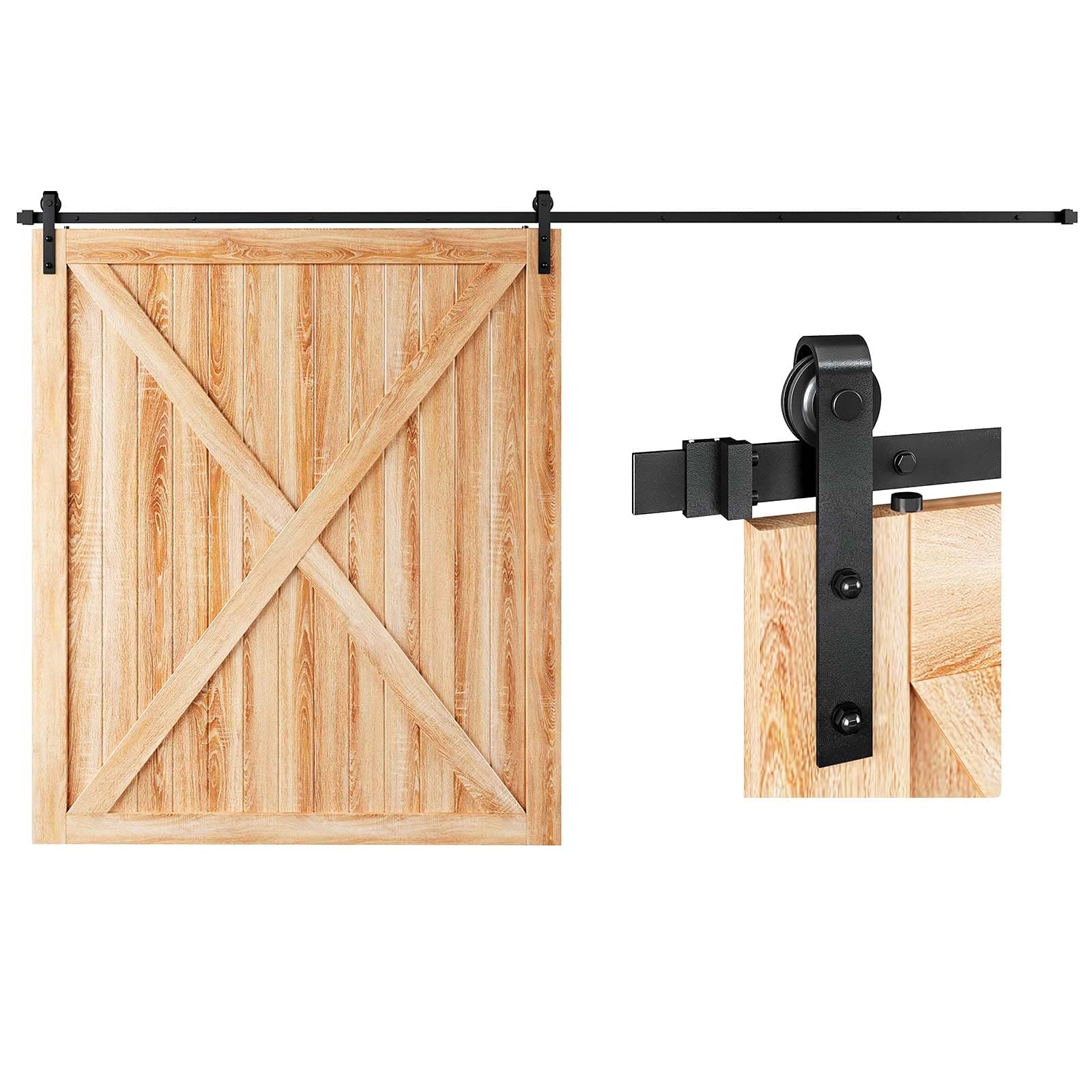 EaseLife 12 FT Sliding Barn Door Hardware Track Kit,Basic J Pulley,Slide Smoothly Quietly,Easy Install (12FT Track Kit for 72" Wide Single Door)