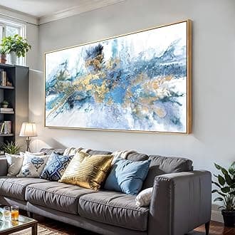 Abstract Navy Blue Canvas Wall Art 40x20in - Framed Artwork for Living Room Bedroom - Modern Colorful Fantasy Painting Ready to Hang Home Decor