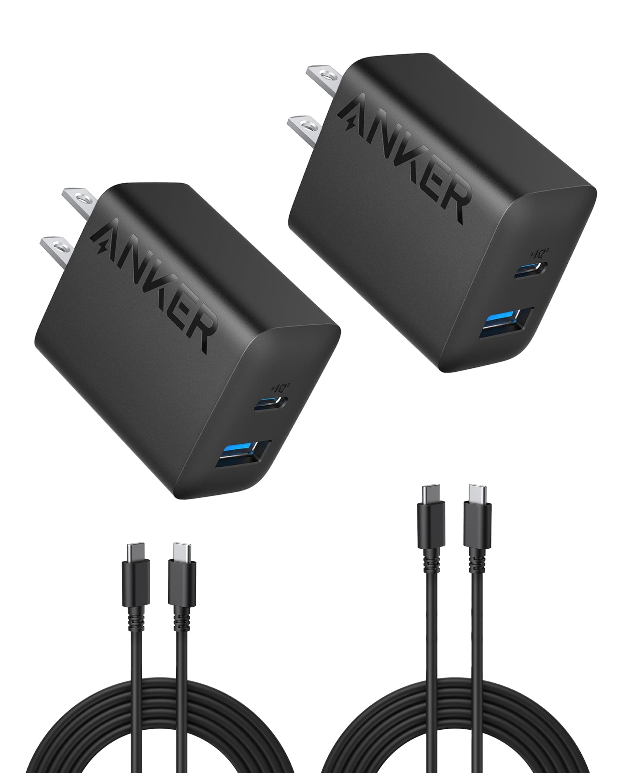 Anker iPhone 17/16 Charger, 2-Pack 20W Fast USB C Charger Block, for iPhone 16/16 Pro Max/15 Series/iPad Pro and More (Black, 2 Pack & 2 Cable)
