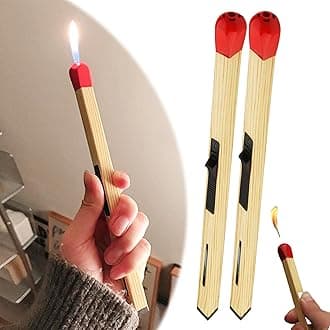 2Pcs Creative Matchstick Lighters, Thin Match Shaped Candle Flame Butane Lighter, Match Stick Shaped Multipurpose Butane Lighter, for BBQ and Fireplace, Camping, Gift for Men Women
