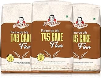 Farine De Ble T45 Cake Flour, 4 Lbs - Unbleached & Low Protein Flour, All Purpose Cake Flour (Pack Of 3), 1.8 Kg