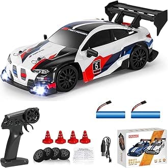 1:24 Scale RC Drift Car 4WD 2.4GHz 30KM/H High Speed Racing Sport Toy Car with LED Lights, Racing and Drift Wheels (8607-White)