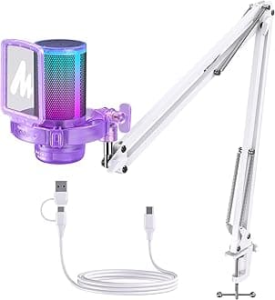 USB Gaming Microphone with Noise Cancellation, RGB Condenser Microphone for Streaming, Podcasts, Twitch, YouTube, Discord, PC, Computer, Mac, PS4, PS5, DGM20S Purple