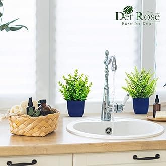 Der Rose Fake Plants 2 Pack Small Artificial Plants in Blue Pots Faux Plants Indoor for Home Room Bathroom Living Room Decor
