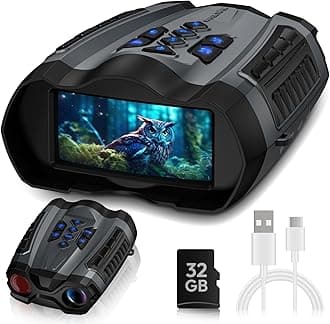 WARMTUYO Night Vision Goggles 4K, Binoculars with Camera, 4000mAh Battery Nightvision, 9 Gear Night Vision, 10X Digital Zoom, 3" HD Display and 32GB TF Card, Light Grey