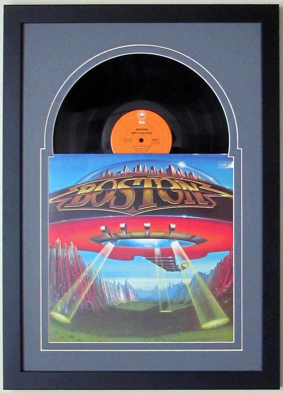 Record Album LP Frame Display Featuring Grey Matting Juke Box Style Design and a Solid Wood Frame (Black Frame)