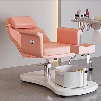 VARONXE Pedicure Chair for Nail Tech No Plumbing, Portable Pedicure Station for Foot Spa w/Pedicure Stand and Massage Foot Bath, Professional Gel Jelly Pedicure Chairs, Pink