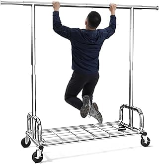 Clothing Racks Heavy Duty Clothes Rack Adjustable Garment Rack for Hanging Clothes, Portable Coat Rack with Lockable Wheels, for Bedroom, Laundry, Balcony, Living Room 68.89''H*70.86''W*20"D