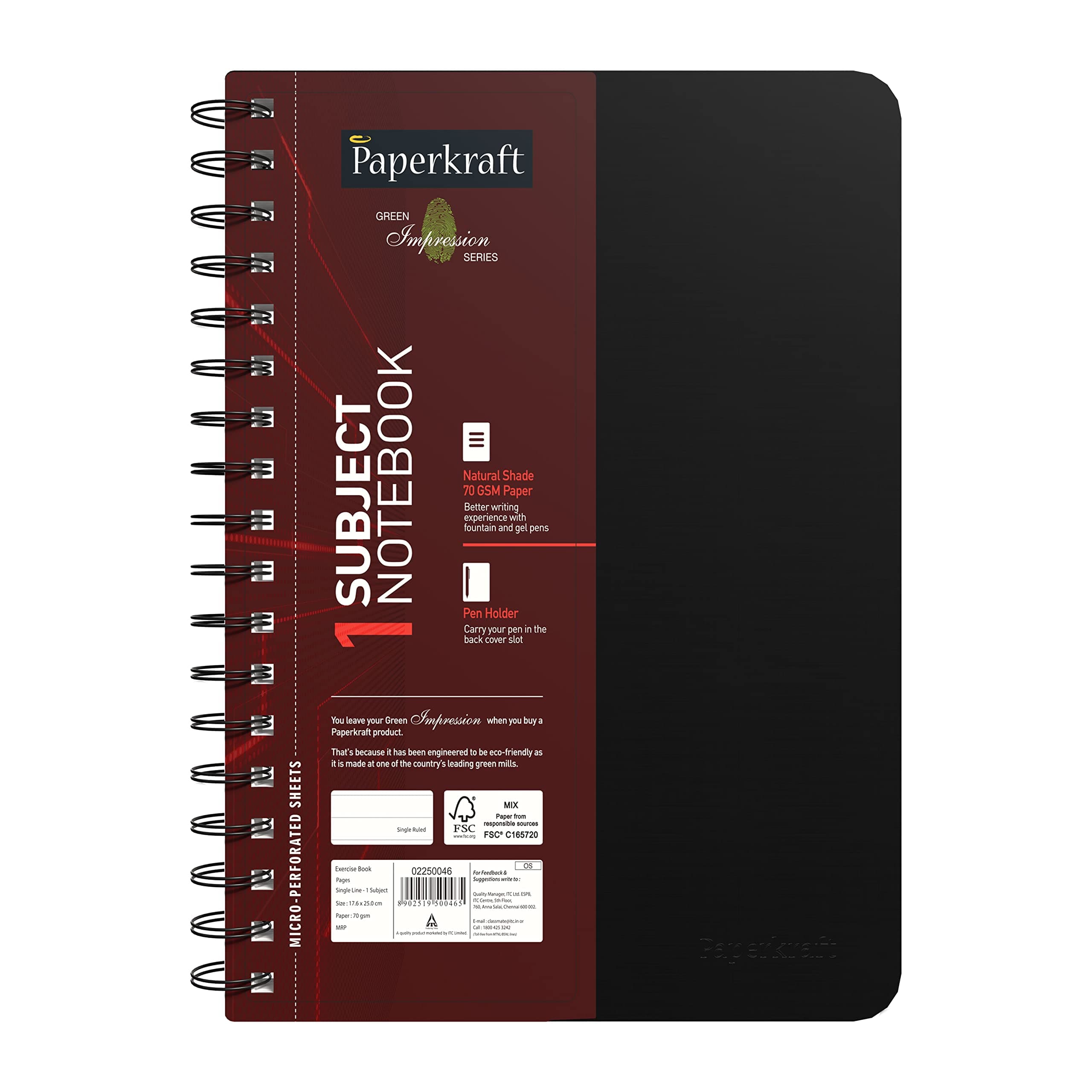 Green impression 1 Subject WIRO binding Notebook - Single line, 160 pages, 176 mm x 250 mm