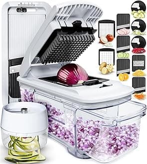 Fullstar Vegetable Chopper & Mandoline Slicer - Julienne Cutter Dicer Grater for Food Veg Onion Cucumber Tomato Salad Potato Cheese - Kitchen Gadgets & Accessories (PRO XL 6-in-1, White)
