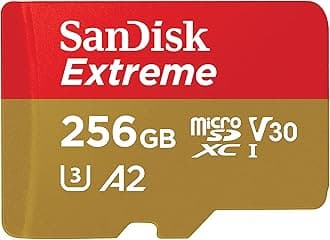 SanDisk 256GB Extreme microSDXC card +SD adapter, microSD card for smartphones, action cameras, drones, V30, up to 190 MB/s, SanDisk QuickFlow Technology, RescuePro Deluxe, UHS-I, 4k, V30, A2, C10, U3