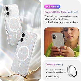 LONLI Hue - for iPhone 16 Case - White Pearl Tort Phone Case [Comatpiable with Magsafe] - Cute, Unique and Aesthetic Shockproof Cover for Women and Girls