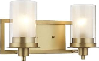 Designers Impressions Juno Brushed Brass 2 Light Wall Sconce/Bathroom Vanity Light Fixture with Clear and Frosted Glass: 73486