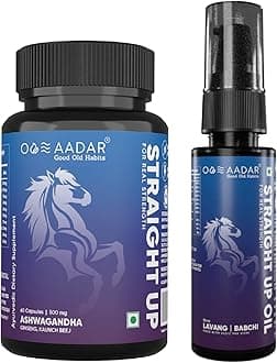 AADAR STRAIGHT UP Combo for real strength, energy booster for Men | Made with 10+ natural ingredients(Ashwagandha, Ginseng, Kaunch, Lavang, Babchi) (60 Capsules and 30 ml Oil)