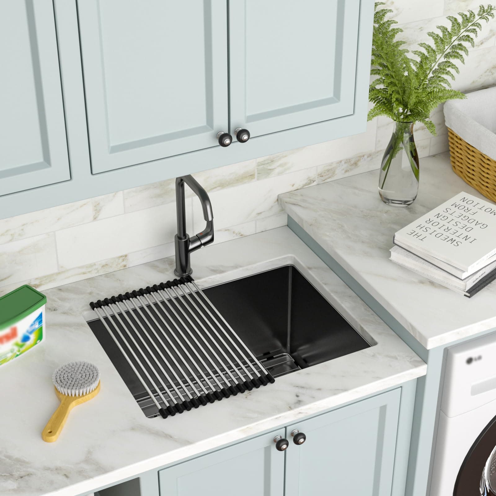 Undermount Laundry Sink - Couoko 24"x18"x12"Black Stainless Steel Laundry Sink NANO PVD Gunmetal Black 16 Gauge Single Bowl Deep Utility Laundry Room Kitchen Sinks