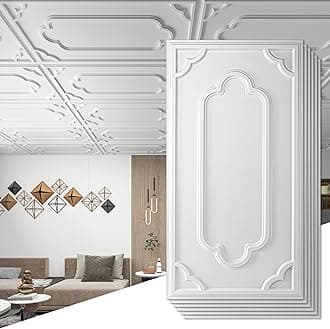 Art3d 12-Pack Drop Ceiling Tiles 2x4 Ft, Decorative PVC Ceiling Covering Panels 24x48 Inch for Basement Bathroom Kitchen, Cover 96 Sq.Ft, White