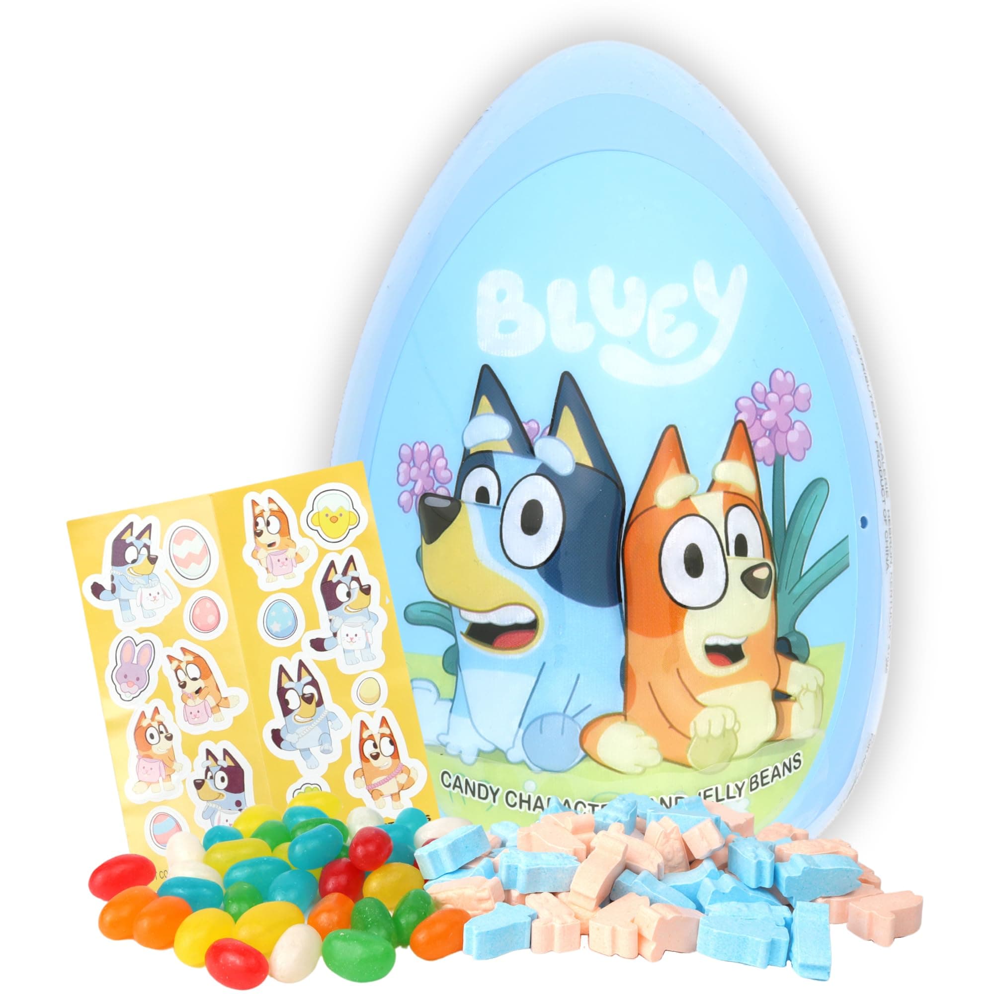 Bluey Jumbo Easter Egg with Assorted Treats, Includes Character Candy, Jelly Beans, and Stickers, Basket Stuffer, 2.71 Ounces