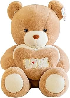 Cuddly Teddy Bear Toys with Holding Love Heart Assoretd Color and Size 50 cm for Girls Friend Couple Wedding Valentine Birthday and (Beige)