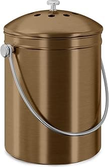 Utopia Kitchen Compost Bin for Kitchen Countertop, 1.3 Gallon Compost Bucket for Kitchen with Lid, Includes 1 Spare Charcoal Filter (Bronze)