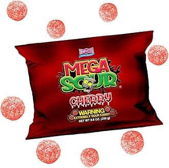 Mega Sour Candy Cherry 250g - Trendy Sweet Bags - Traditionally Handmade Sweets - Sour Coating Lasts 20 Seconds - Candies for Party Bag, Gift Hamper, or Hamper Box