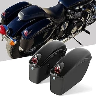 Universal Hard Saddle Bags Compatible with Yamaha Honda Cruiser Trunk Luggage with Lights Mount Bracket Motorcycle Black
