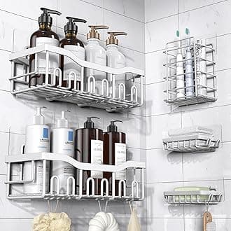 5-Pack Rustproof Stainless Steel Shower Caddy Set– No Drill Adhesive Bathroom Organizer, Space-Saving Shower Shelves for Apartment Essentials, Bathroom/Kitchen Storage Home Decor-L Size