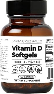 Vitamin D3 5000 IU Softgels, Daily Supplement with Olive Oil for Men and Women, Formulated for Absorption, Supports Bone Health, Gluten Free, Sugar Free, Paleo, Keto, 60 Count