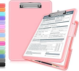ANZNKU Clipboard with Storage, 13x9.6 Clipboard Foldable Nursing School Essentials, Clip Board Folder for Teacher Nurse Work Office Women, Storage Clipboards with Pen Holder, Document Organizer(Pink)