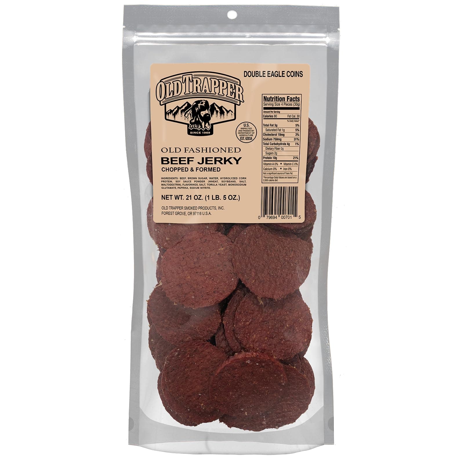 Old Trapper Double Eagle Beef Jerky, Old-Fashioned Flavor, 21 Ounce Package, Delicious Jerky Snacks, 10 Grams of Protein and 80 Calories per Serving (Pack of One)