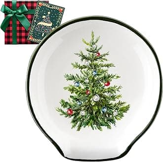 Tree Christmas Spoon Rest - Christmas Kitchen Decor, Green Pine Christmas Decorations Utensils Holder for Stove Top, 2024 Holiday Affordable Christmas Gifts w/Greeting Card - Ready Made Gift Boxes